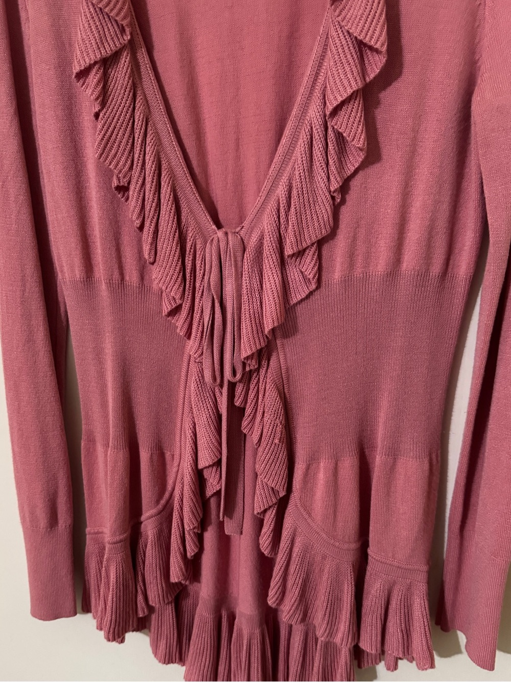 VENUS Rose Ruffle Tie-Front Cardigan